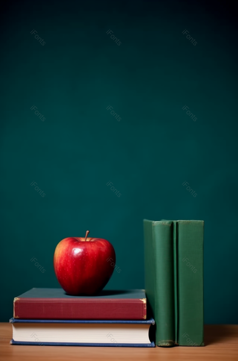 无人的课桌上放苹果和旧书,高清,摄影图,摄影图片,图片大全,摄影图免费下载